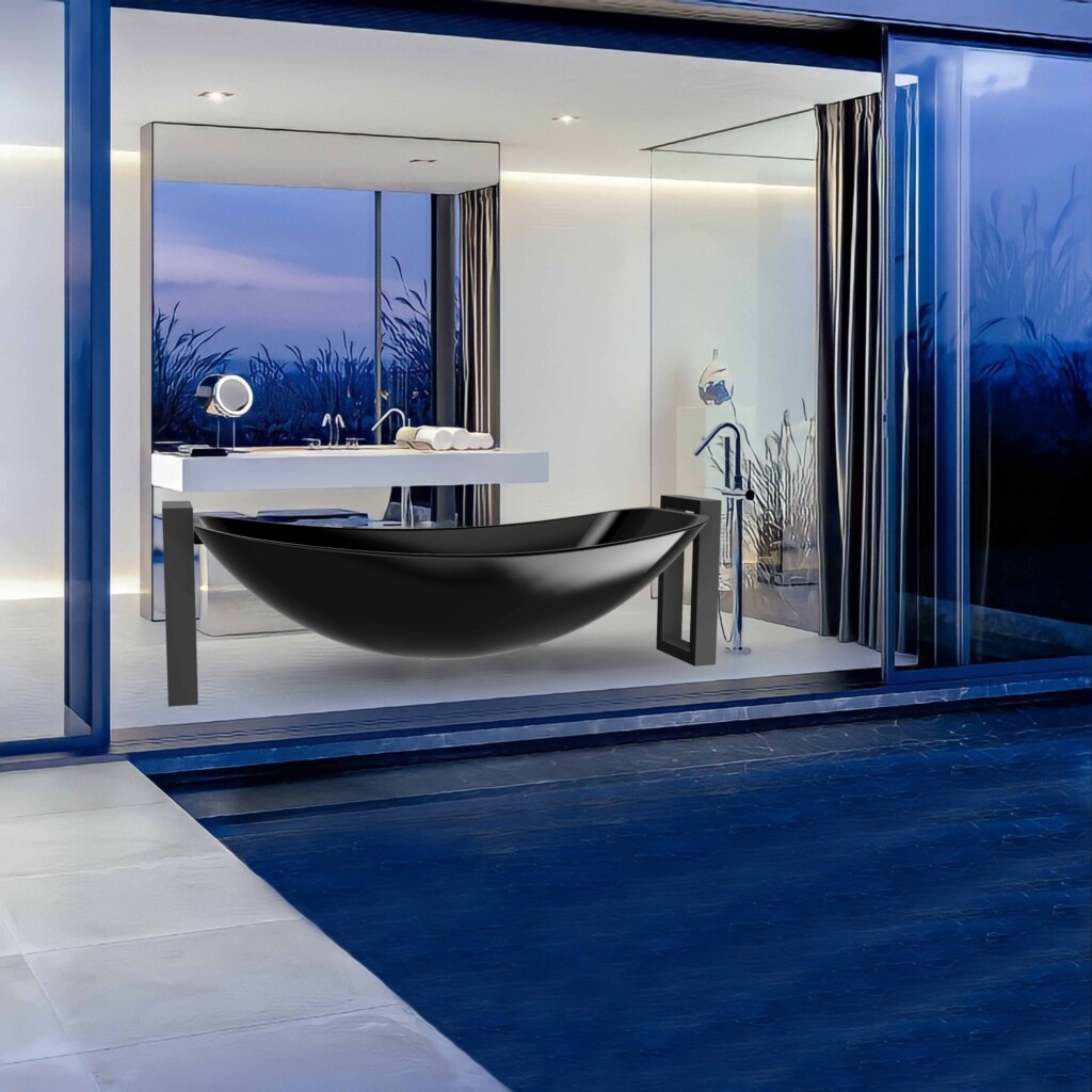 blue pool pic acrylic Haven HBA2.0 black bath black frame scaled