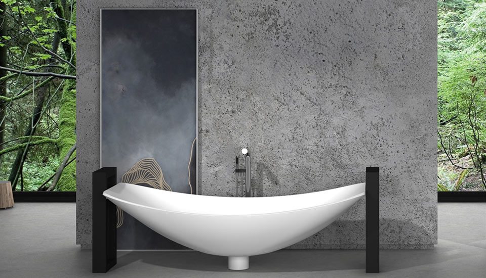 Luxurious Oasis Hammock Bath supported by a steel frame in a bathroom compliment by the Hammock Basin